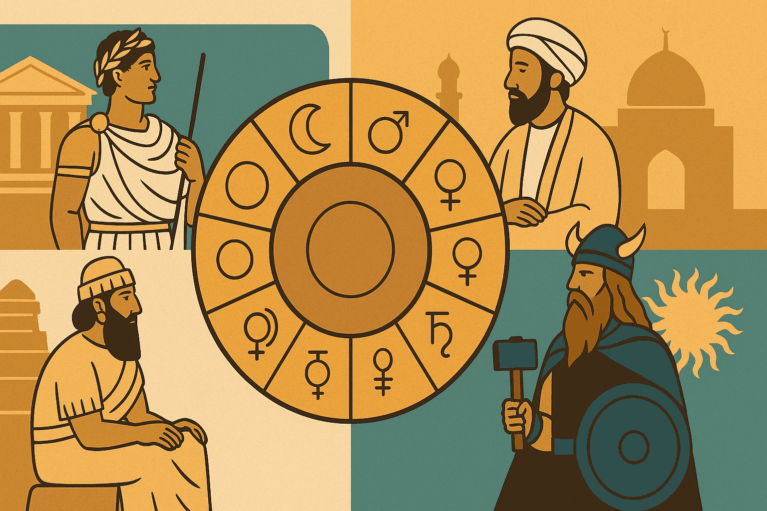 Ilustrasi asal usul nama hari dari budaya Romawi, Arab, Babilonia, dan Nordik